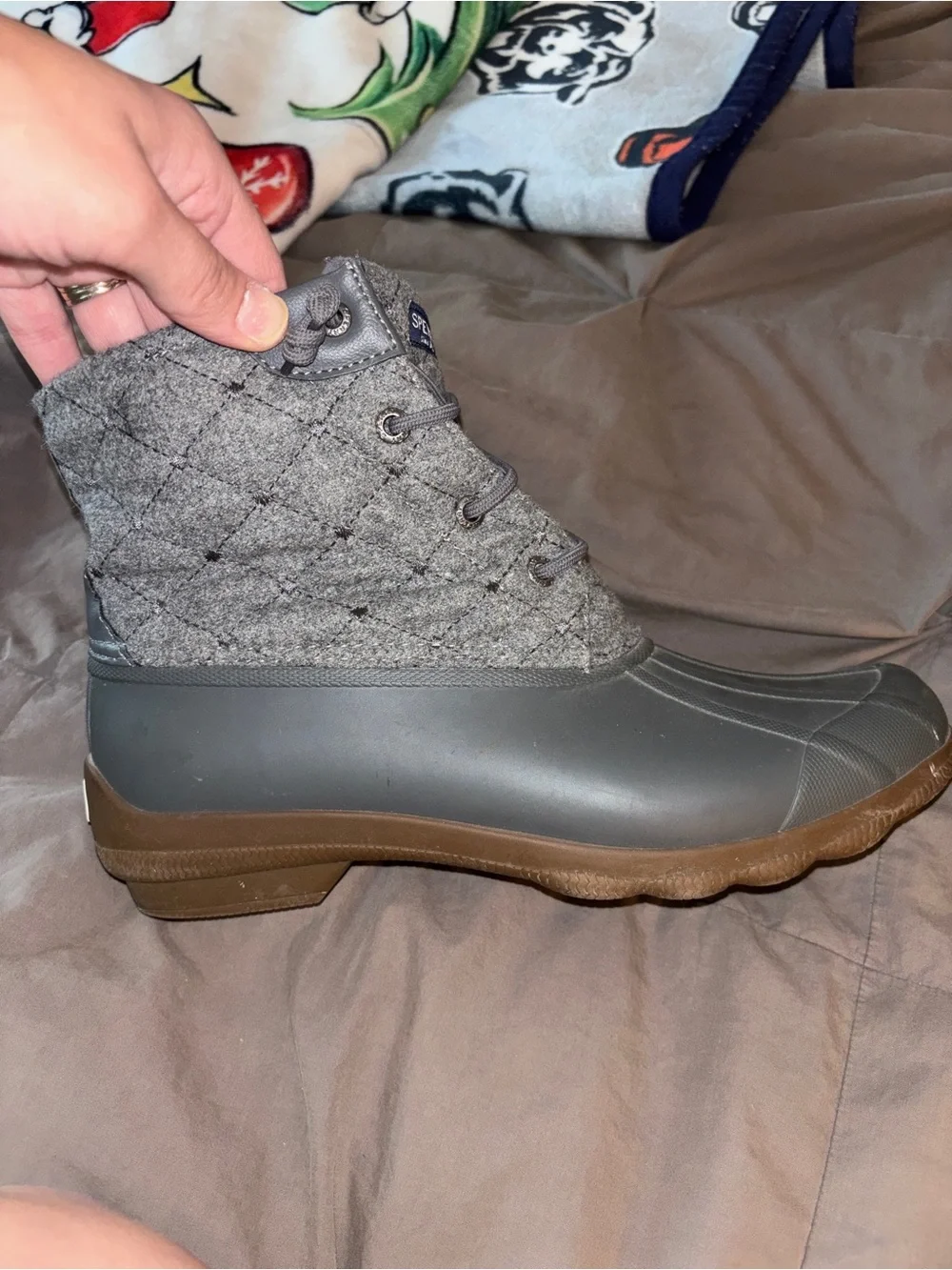 Sperry Gray Quilted Wool-Upper Duck Boots